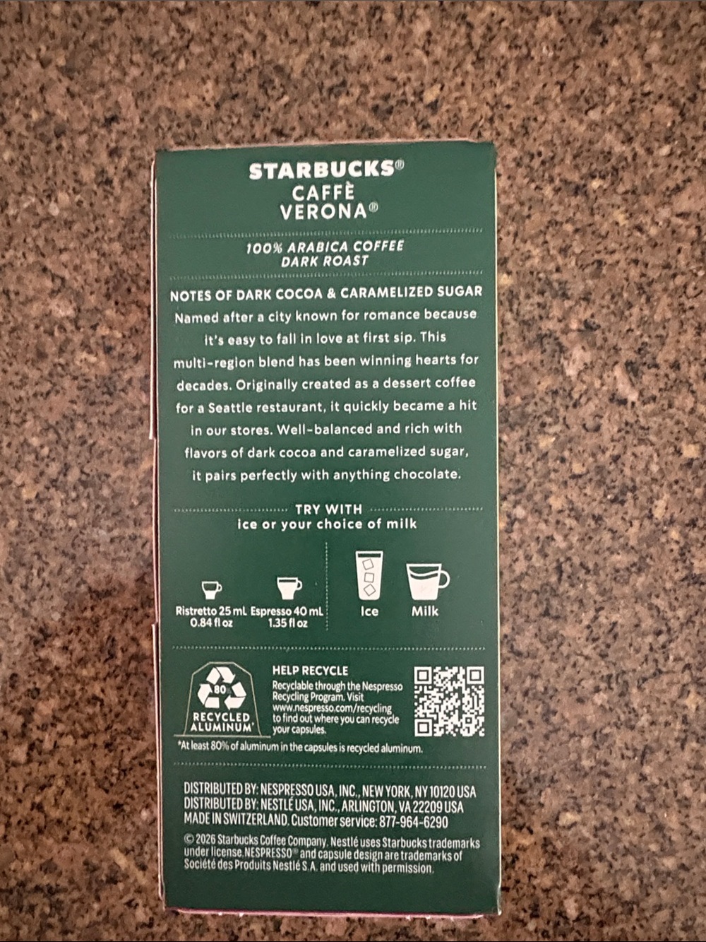 Starbucks Caffè Verona Ristretto Green and Purple Coffee Capsule Box - Brand New - Picture 3 of 3